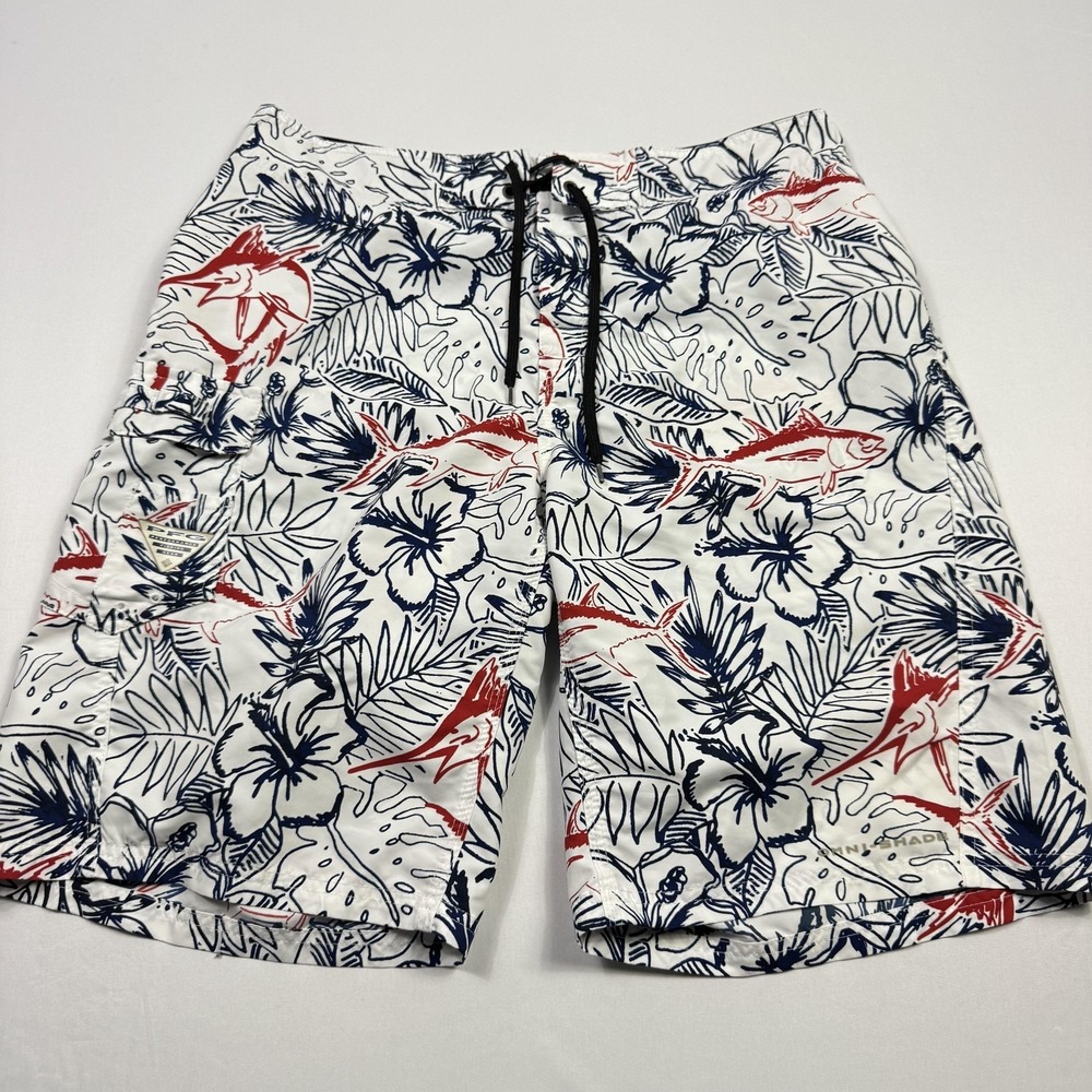 Columbia PFG Shorts Mens 34 White Fish Floral Omni Shade Board‎ Swim Trunks